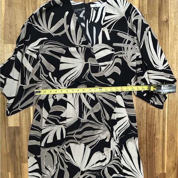 H by Halston Black Taupe Palm Floral Tropical Print Dolman Sleeve Dress Size 12 - Picture 8 of 12
